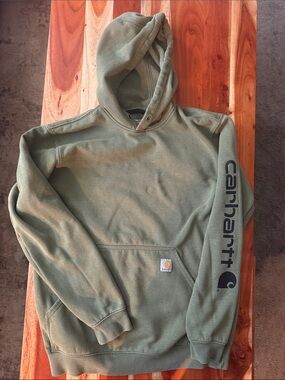 Carhartt Olive Green Hooded Pullover with Sleeve Logo
